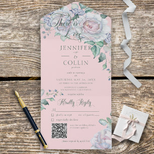 Pastete & White Peonies Blumenrosa QR-Code All In One Einladung