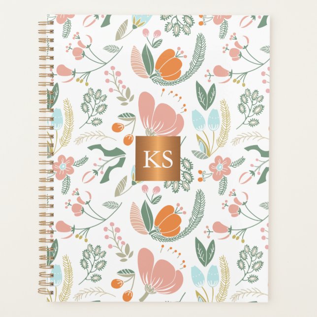 Pastete Wildblumen mit metallischem Kupfermonogram Planer (Vorderseite)