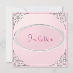 Pasteur Baby Pink Silver Butterfly Event Einladung