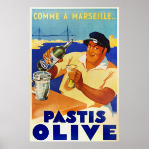 Pastis olivgrünes comme ein Marseille 1936 Vintag Poster