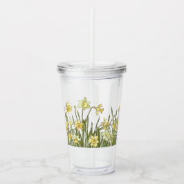 Pastisches Glas, Blumenrand, gelbe Narzissen Acryltrinkbecher