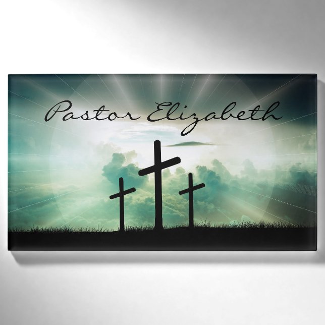 Pastor Christliches Church Cross Monogram Name Abz Namenschild (Vorderseite)