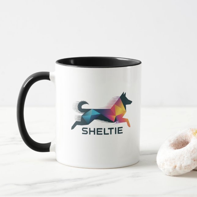 Pastor de Shetland poligonal en amarillo y azul Tasse (Mit Donut)