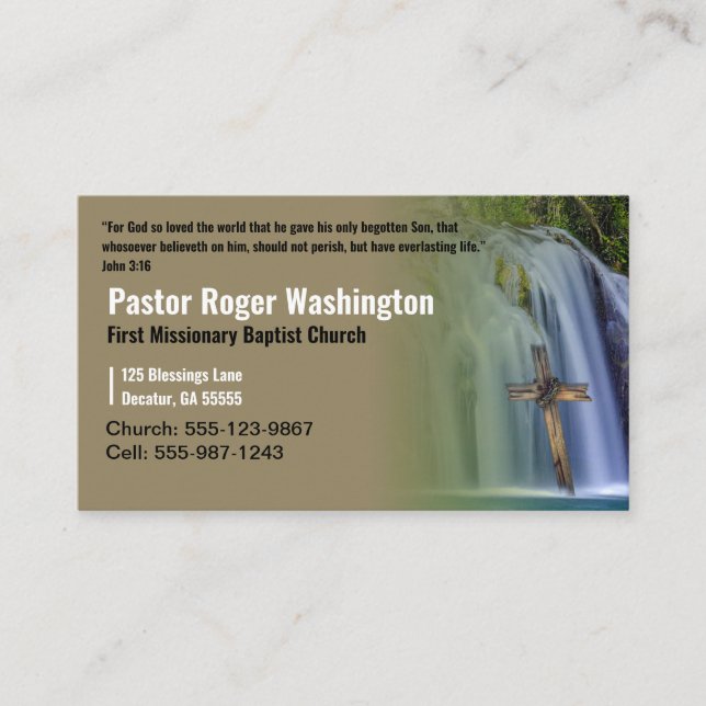 Pastor Deacon Cross Wasserfall Kirche Visitenkarte (Vorderseite)