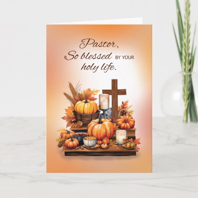 Pastor Erntedank mit Cross Pumpkin und Candle Karte (Vorderseite)