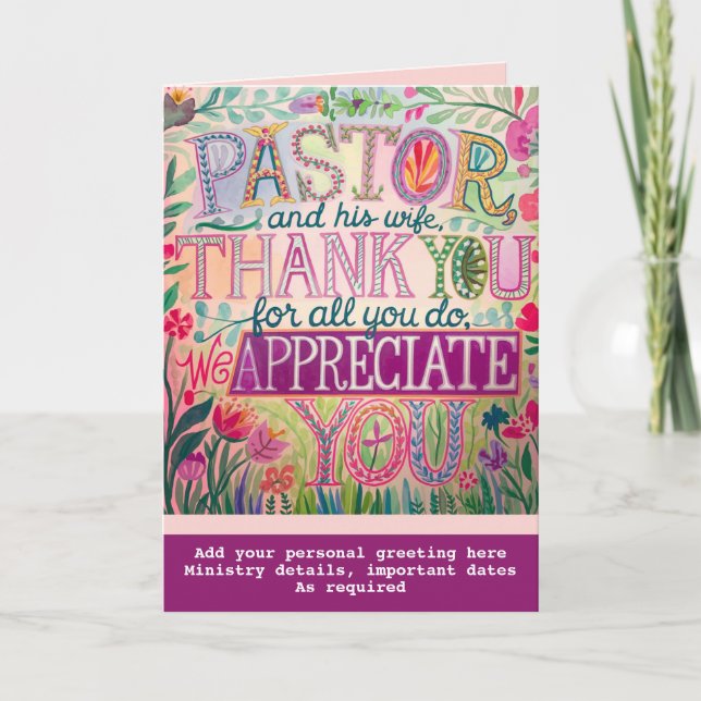 ✝️ Pastor Pastor's Ehefrau Anerkennung Jahrestag Dankeskarte (Vorderseite)