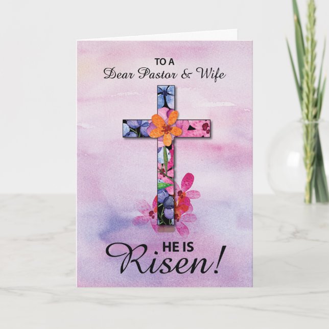 Pastor und Ehefrau Ostern Er ist Rised Cross Blume Karte (Vorderseite)