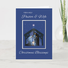 Pastor und Ehefrau Weihnachten Segen Manger on Blu Karte