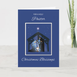 Pastor Weihnachts Segen Manger on Blue Karte