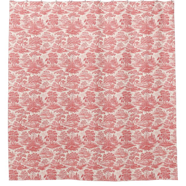 Pastoral Toile in Rot Duschvorhang (Vorderseite)