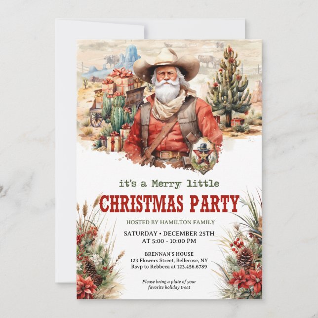 Pastorale Aquarell Wilder Westen Santa Cowboy Einladung (Vorderseite)