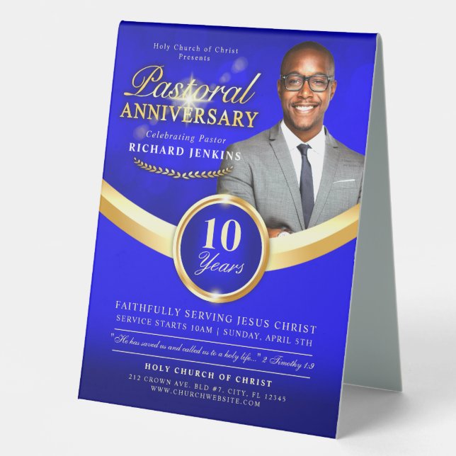 Pastorale Geburtstagsfeier Blaue Kirche Tischaufsteller (Vorderseite)