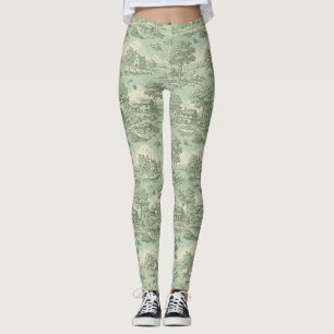 Pastorale Sage-Grün-Toile-Landschafts-Farm-Szene 1 Leggings