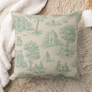 Pastorale Sagegrün-Toile-Landschafts-Farm-Szene 7 Kissen
