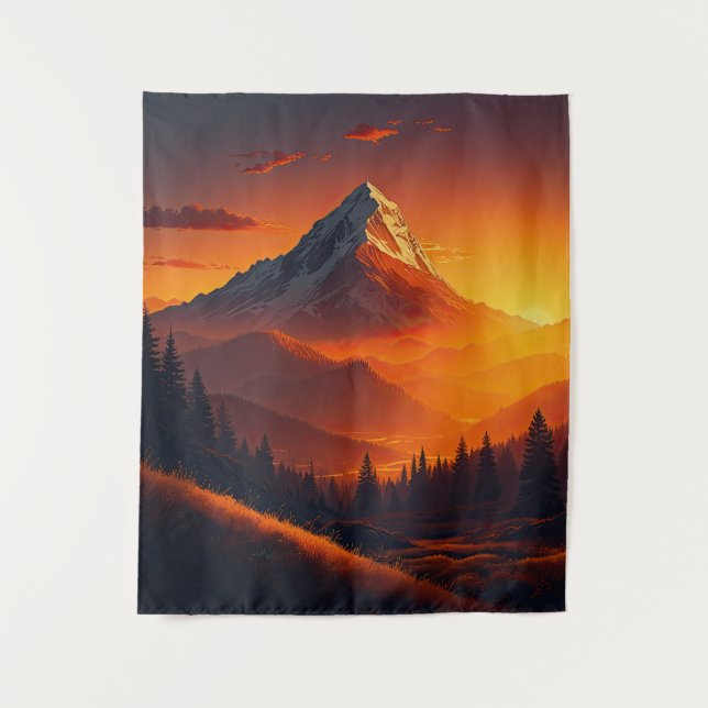 Pastorale Sunset Mountain Landschaft Wandteppich (Vorderseite)