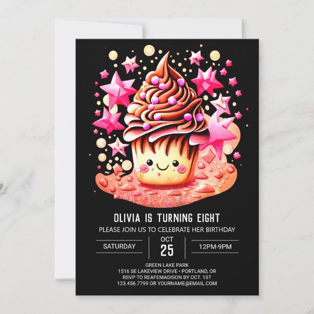Pastry Watercolor Delight Muffin Girl Einladung (Vorderseite)