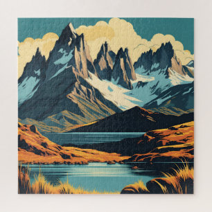 Patagonien Vintage-Reiseposter-Stil Landschaft