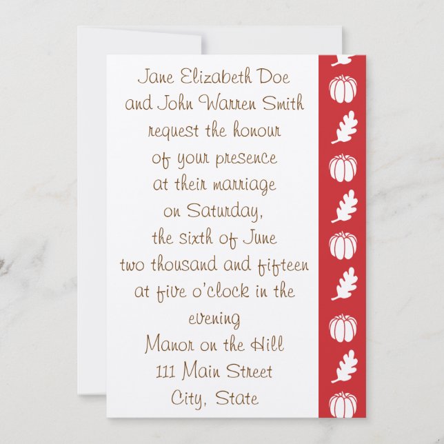 Patch citrouille dans Cherry Faire-part de mariage (Devant)
