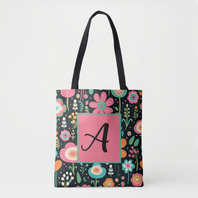Patch de fleur lunaire sur Sac fourre-tout noir (Devant)