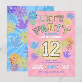 Patch Letter Birthday Party Retro Preppy Hippie Einladung