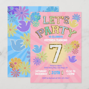 Patch Letter Birthday Party Retro Preppy Hippie Einladung