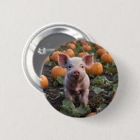 **"Patch of Joy: A Happy Baby Pig Under Pumpkins"*