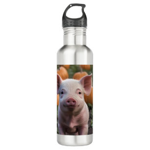 **"Patch of Joy: A Happy Baby Pig Under Pumpkins"* Edelstahlflasche
