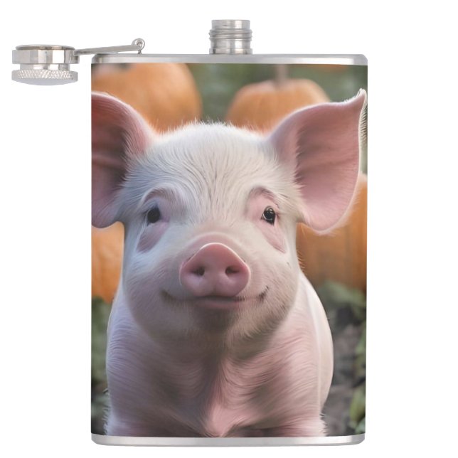 **"Patch of Joy: A Happy Baby Pig Under Pumpkins"* Flachmann (Geöffnet)