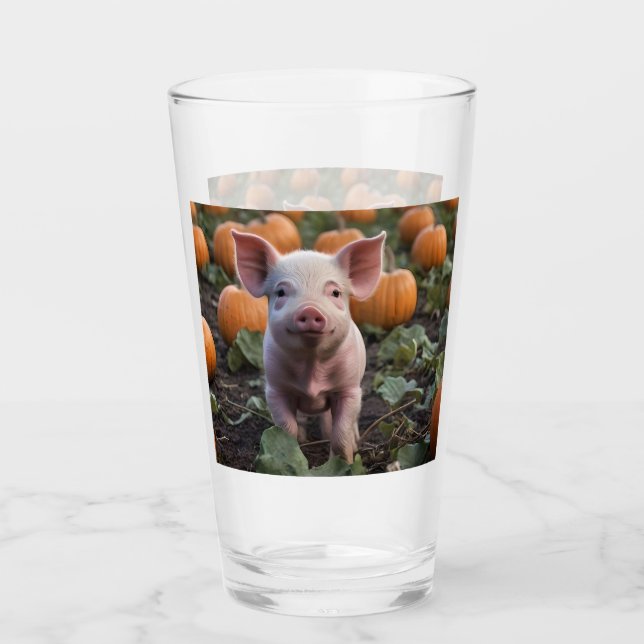 **"Patch of Joy: A Happy Baby Pig Under Pumpkins"* Glas (Vorderseite)