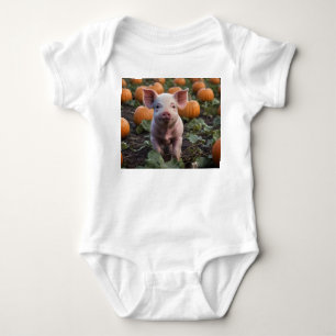 **"Patch of Joy: A Happy Baby Pig Under Pumpkins"* Strampler