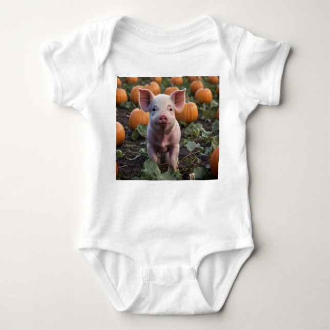 **"Patch of Joy: A Happy Baby Pig Under Pumpkins"* Strampler (Vorderseite)