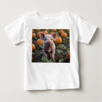 **"Patch of Joy: A Happy Baby Pig Under Pumpkins"*