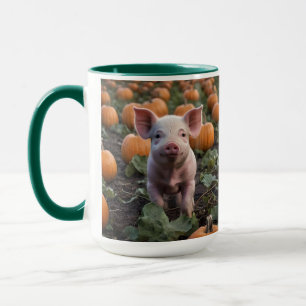 **"Patch of Joy: A Happy Baby Pig Under Pumpkins"* Tasse