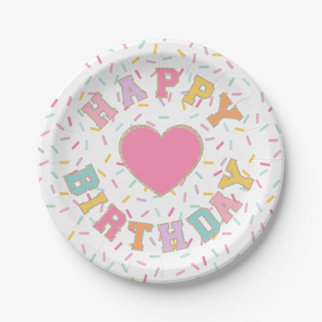 Patch Preppy Letter Geburtstag Pappteller (Vorderseite)