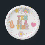 Patch Preppy Ten is a Vibe 10th Birthday Pappteller<br><div class="desc">Ten is a Vibe! Preppy patch 10th birthday. Retro style patches and sprinkle background.</div>