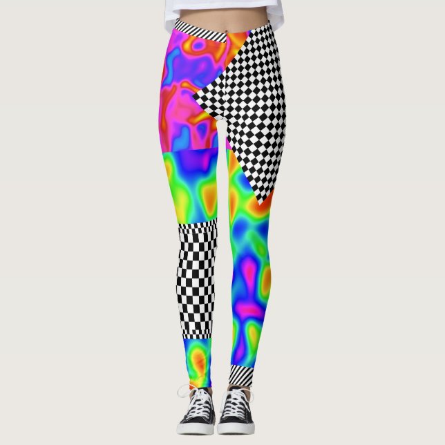 Patches für abstrakte Schachbretter Leggings (Vorderseite)