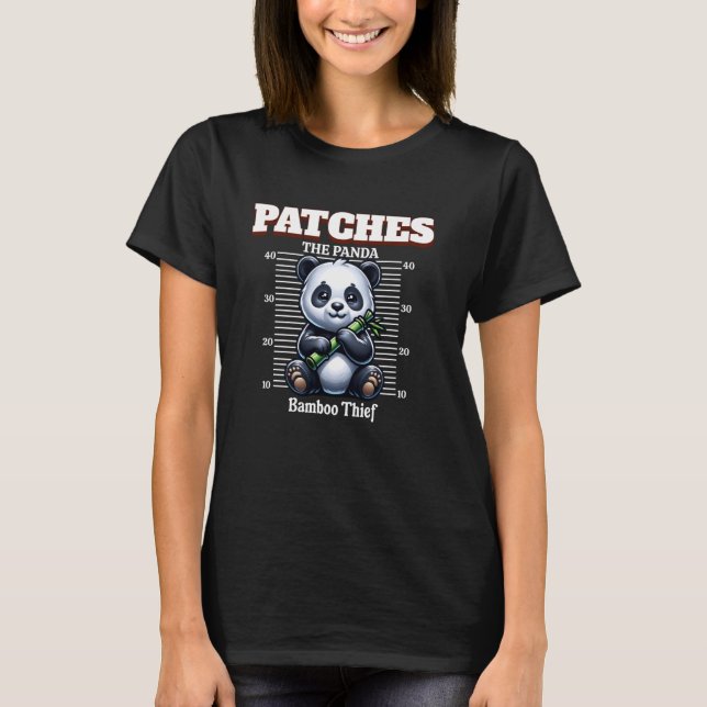 Patches Panda Bamboo Dieb Mugshot Funny T-Shirt (Vorderseite)