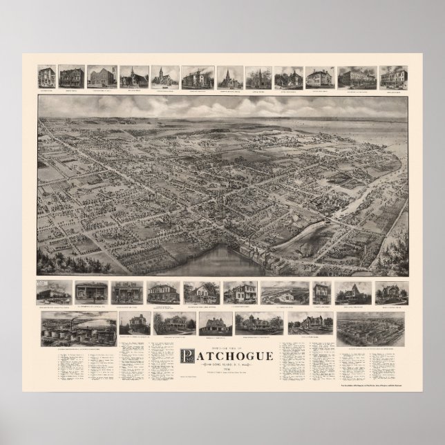 Patchogue, NY Panoramic Map - 1906 Poster (Vorne)