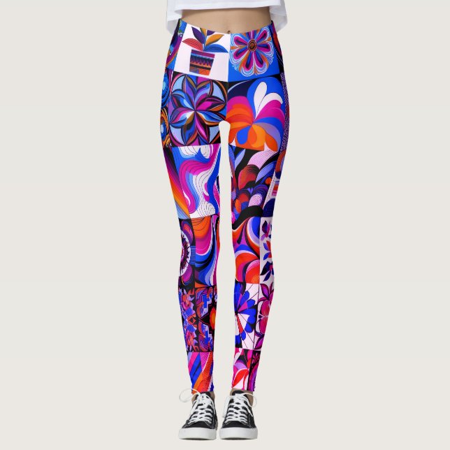 Patchwork-Abstraktkunst Paar maßgeschneiderter Mod Leggings (Vorderseite)