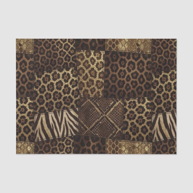 Patchwork-Afrika-Tierdruck | Braun & Gold Seidenpapier (Vorderseite)