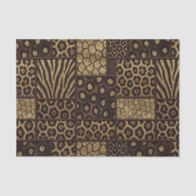 Patchwork-Afrika-Tierdruck | Braun & Gold Seidenpapier (Vorderseite)