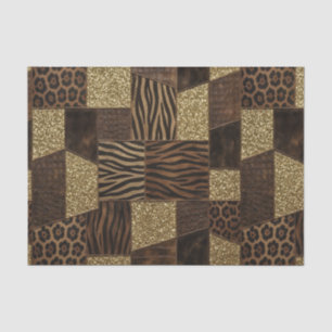 Patchwork-Afrika-Tierdruck Braun & Gold Seidenpapier