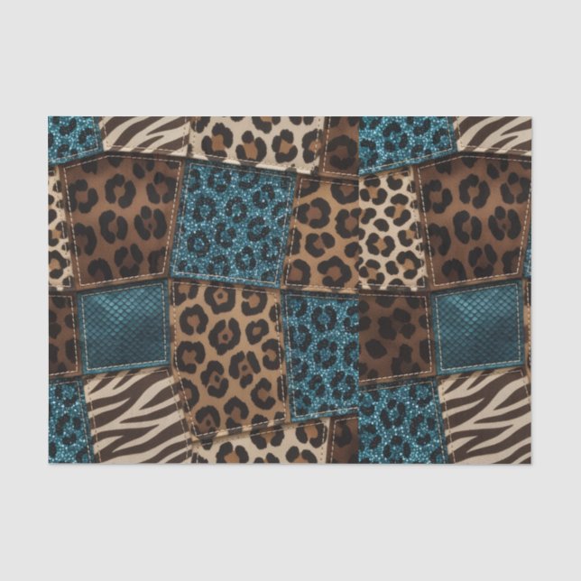 Patchwork-Afrika-Tierdruck | Braun & Türkis Seidenpapier (Vorderseite)