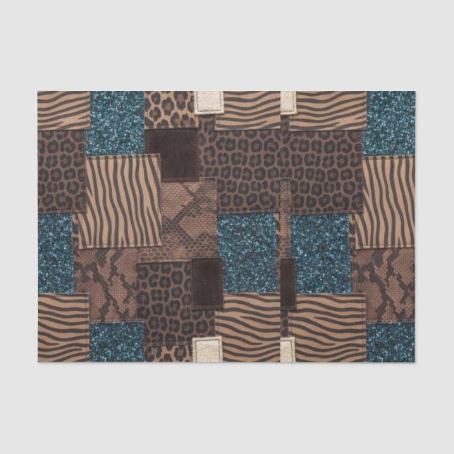 Patchwork-Afrika-Tierdruck | Braun & Türkis Seidenpapier (Vorderseite)