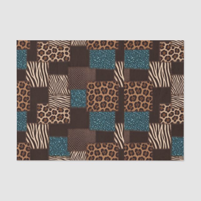 Patchwork-Afrika-Tierdruck | Braun & Türkis Seidenpapier (Vorderseite)