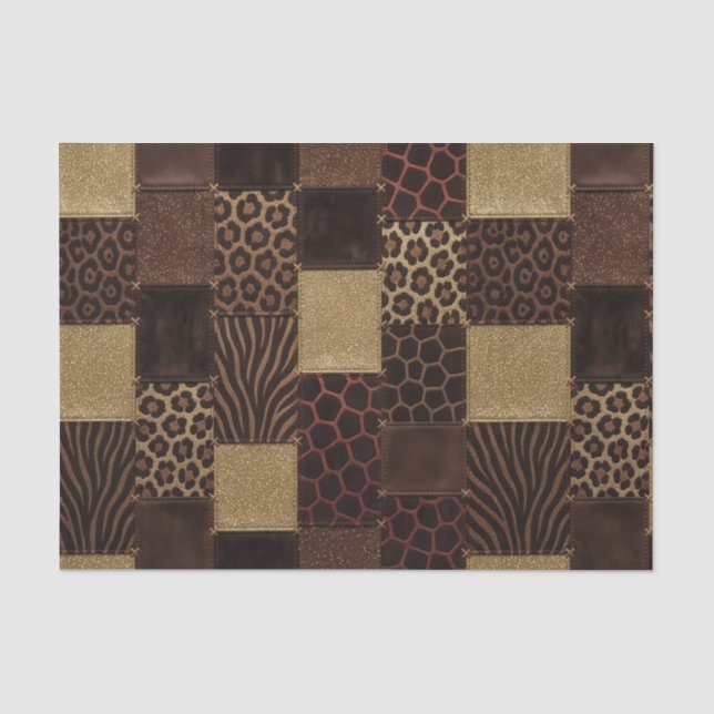 Patchwork Afrika-Tierprint | Braun & Gold Seidenpapier (Vorderseite)