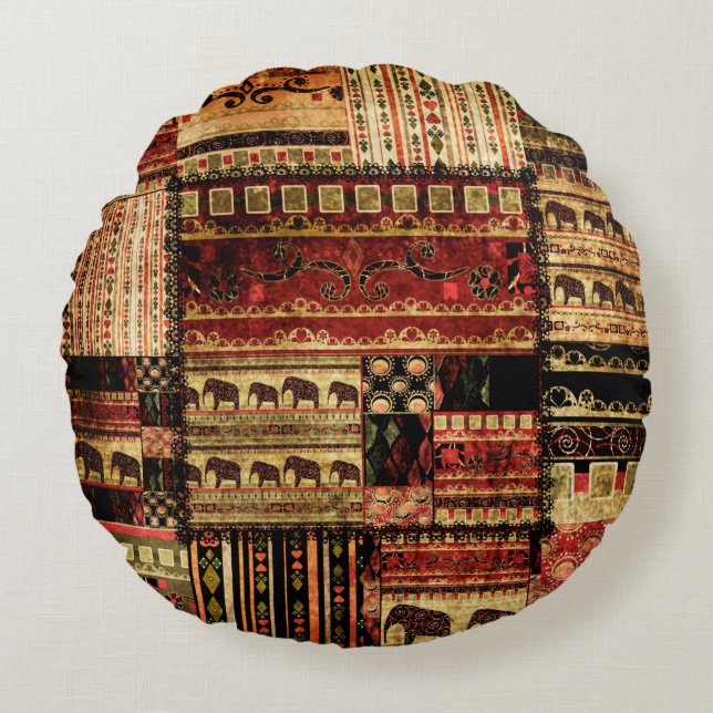Patchwork afrikanischer Muster grunge Printhinterg Rundes Kissen (Vorderseite)