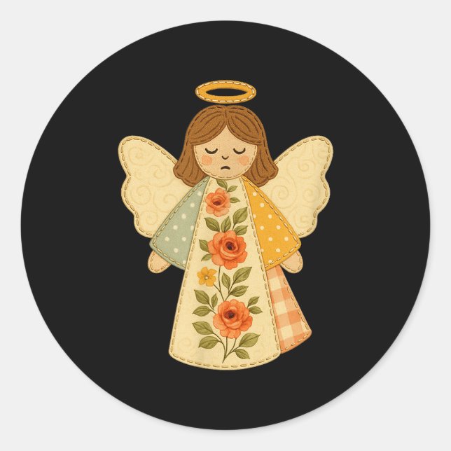 Patchwork Angel Cozy Christmas &amp; Christian Des Runder Aufkleber (Vorderseite)