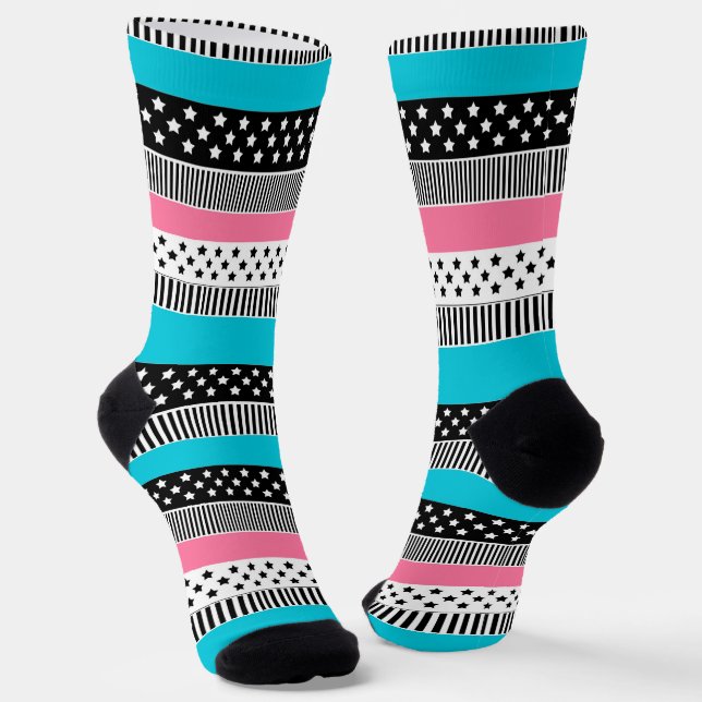 Patchwork aus mehrfarbigen Streifen aus Stoff i Socken (Gewinkelt)