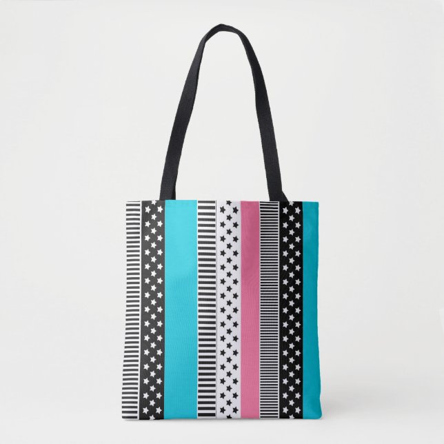 Patchwork aus mehrfarbigen Streifen aus Stoff i Tasche (Vorderseite)